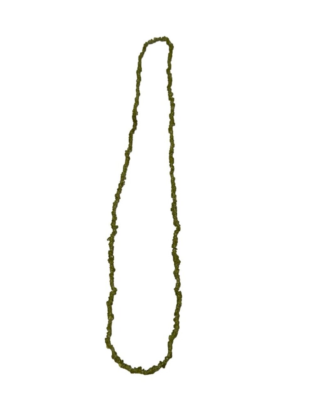 Natural Peridot Green Gemstone Chip Necklace 32 Inch Long Strand